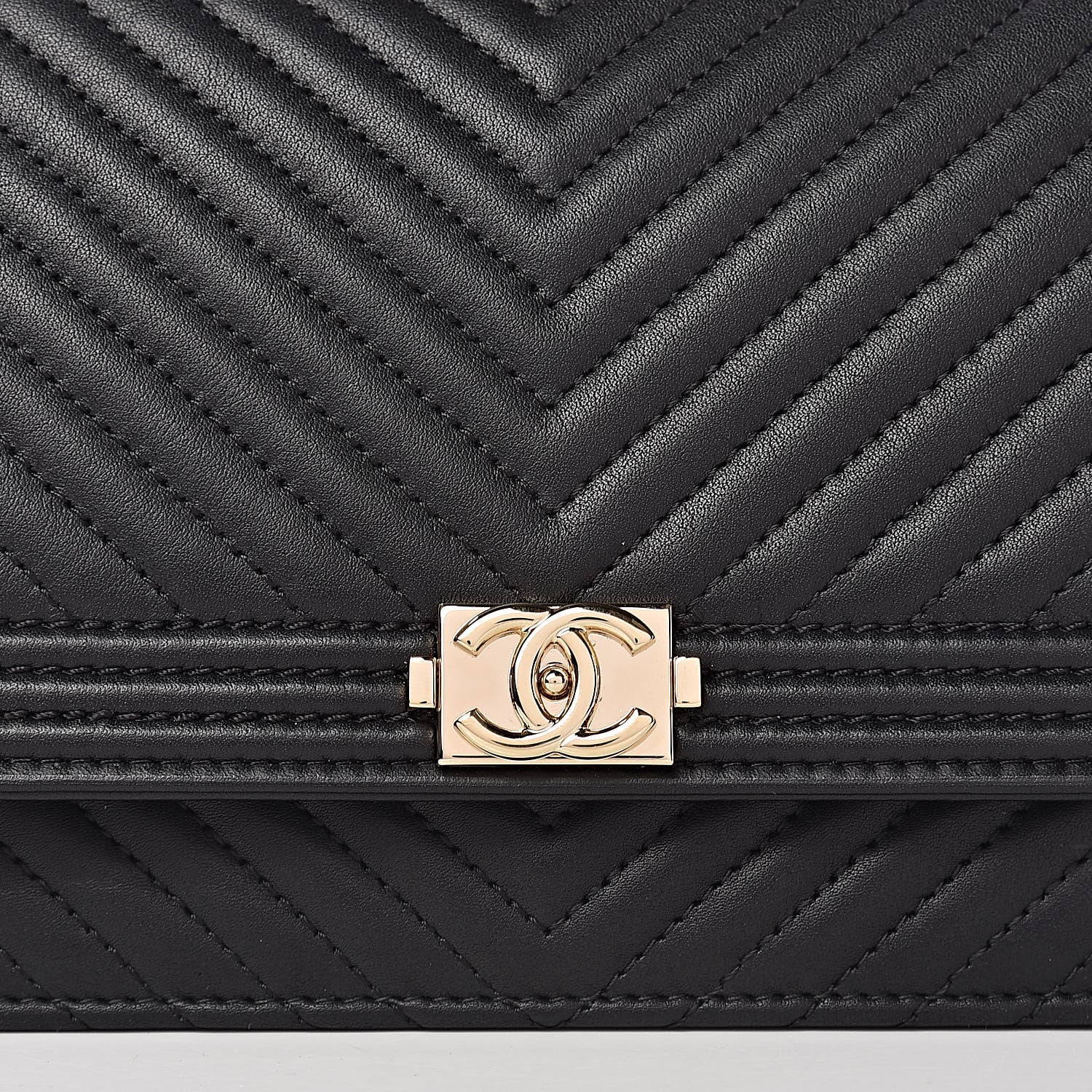 Chanel Calfskin Chevron Boy Wallet On Chain WOC Black 12 of 13