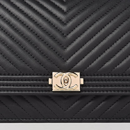 Chanel Calfskin Chevron Boy Wallet On Chain WOC Black 12 of 13
