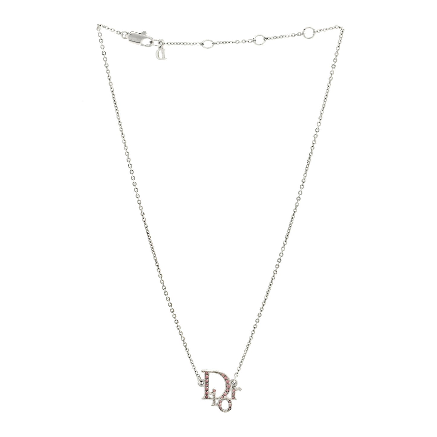 Metal Crystal Logo Choker Necklace Silver Pink