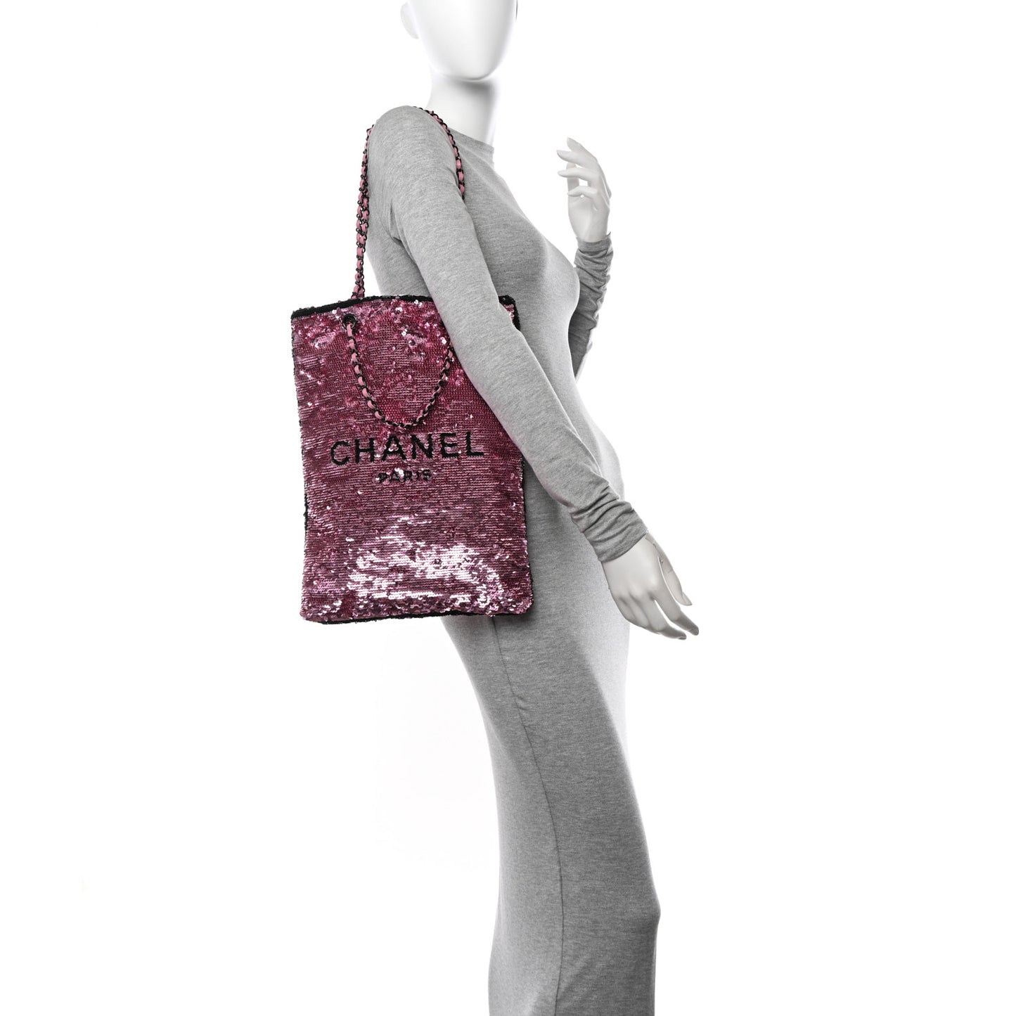 Sequin Logo Shopping Tote Black Pink