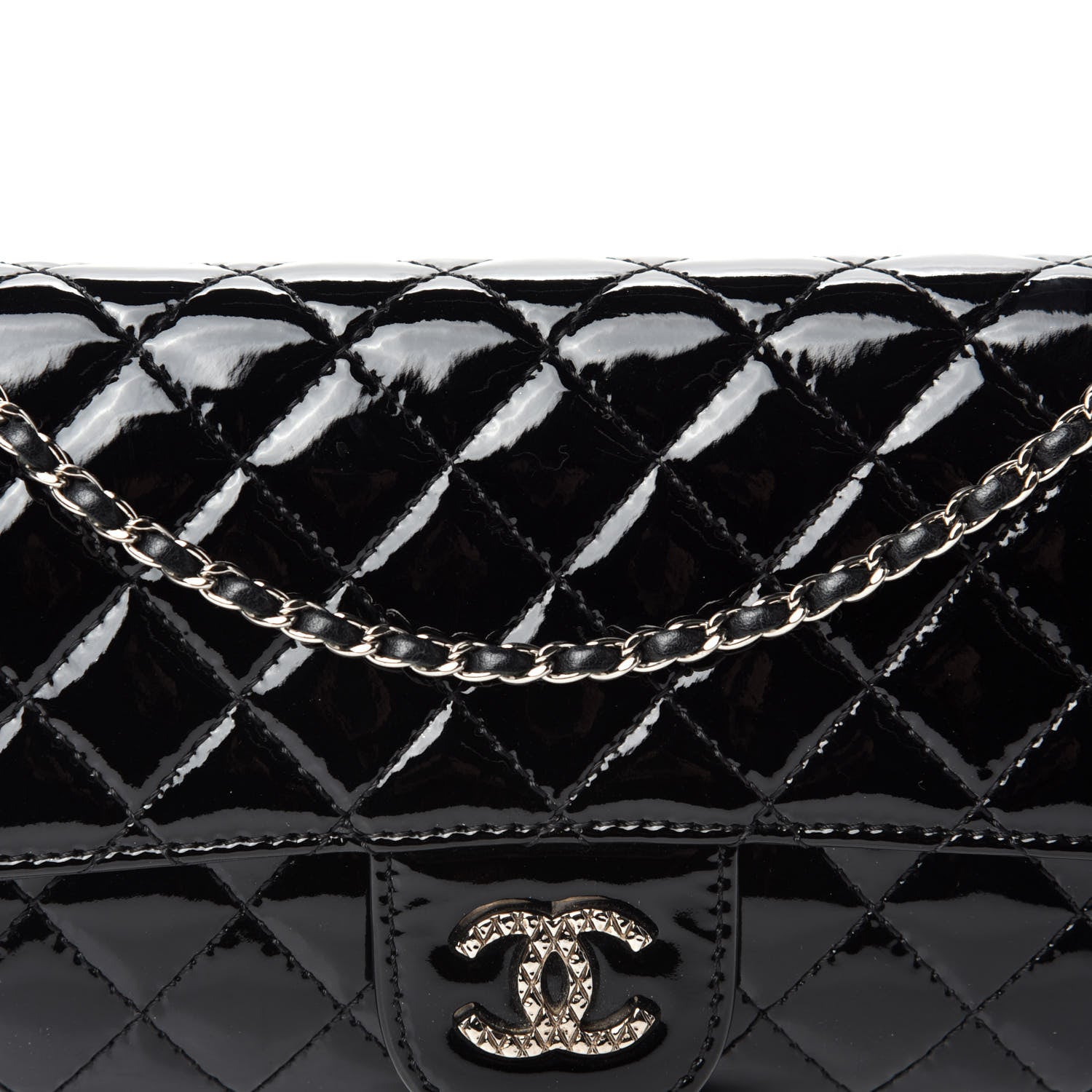 Chanel Patent Calfskin Quilted Brilliant East West Flap Clutch Black 11 of 11