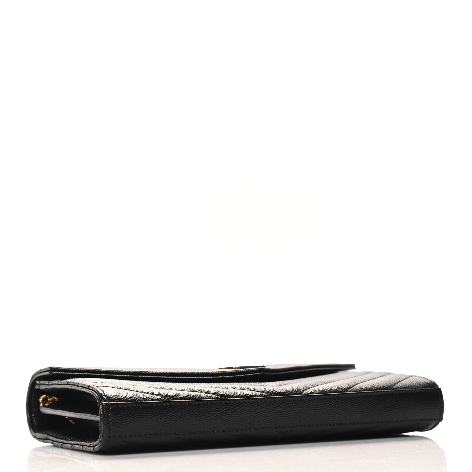Saint Laurent Grain De Poudre Matelasse Chevron Monogram Chain Wallet Black 4 of 13