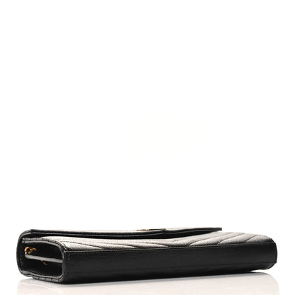 Saint Laurent Grain De Poudre Matelasse Chevron Monogram Chain Wallet Black 4 of 13