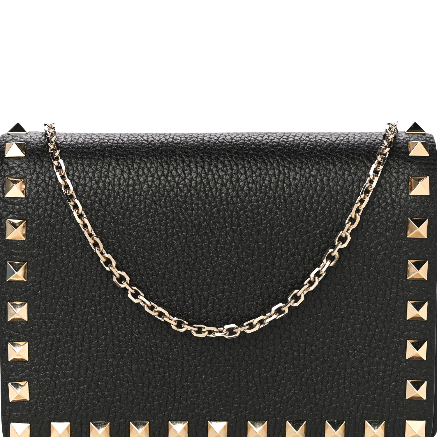 Valentino Garavani Pebbled Calfskin Rockstud Wallet on Chain Black 7 of 9