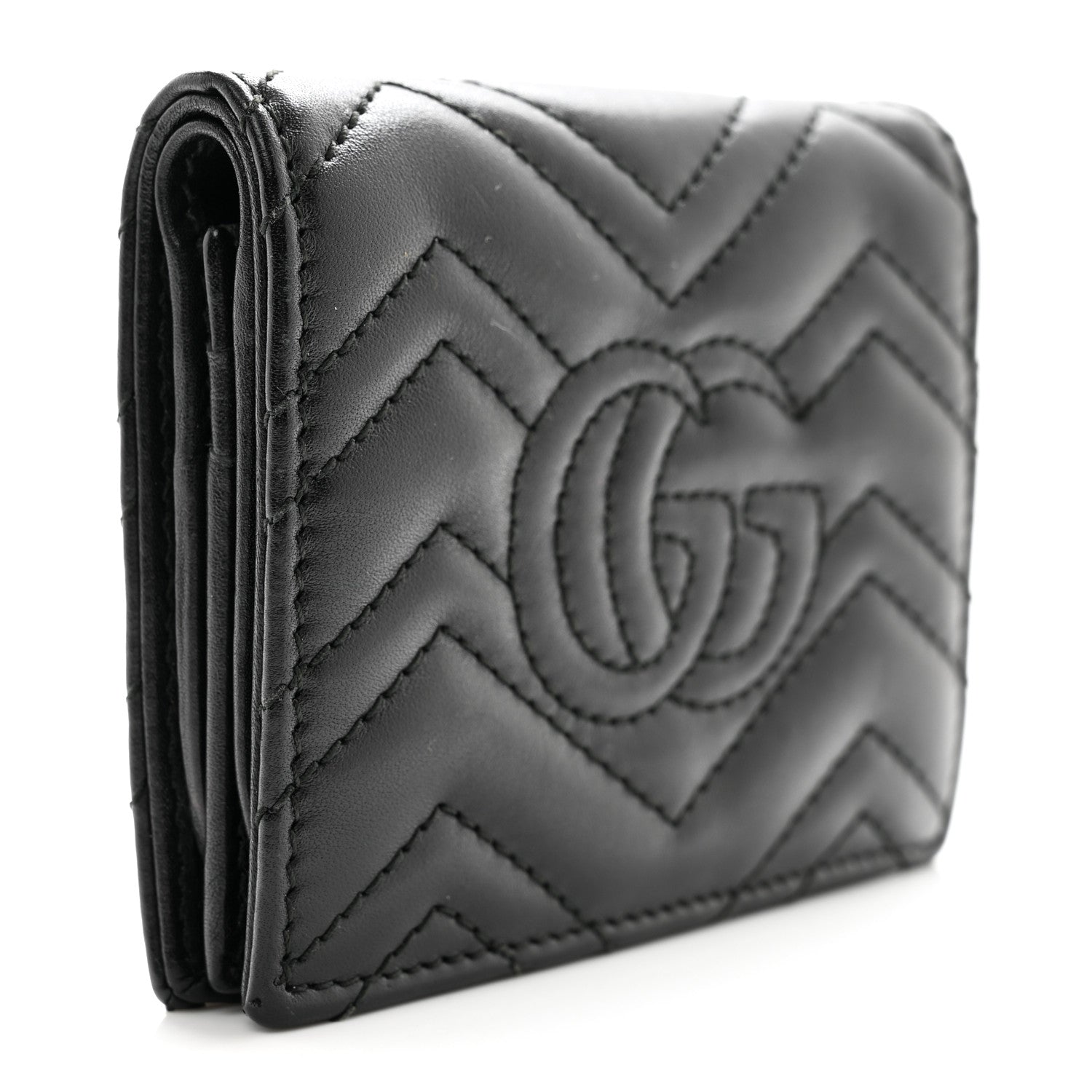 Gucci Calfskin Matelasse GG Marmont Card Case Wallet Black 3 of 8