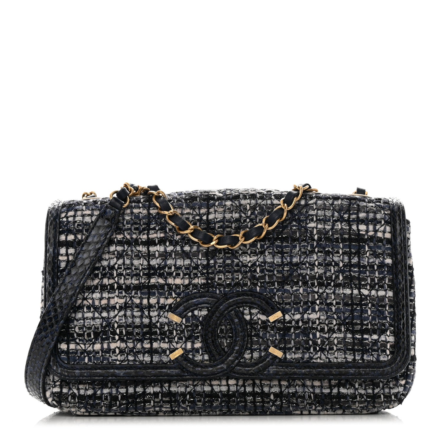 Chanel Tweed Snakeskin Quilted Small CC Filigree Flap Multicolor 1 of 15
