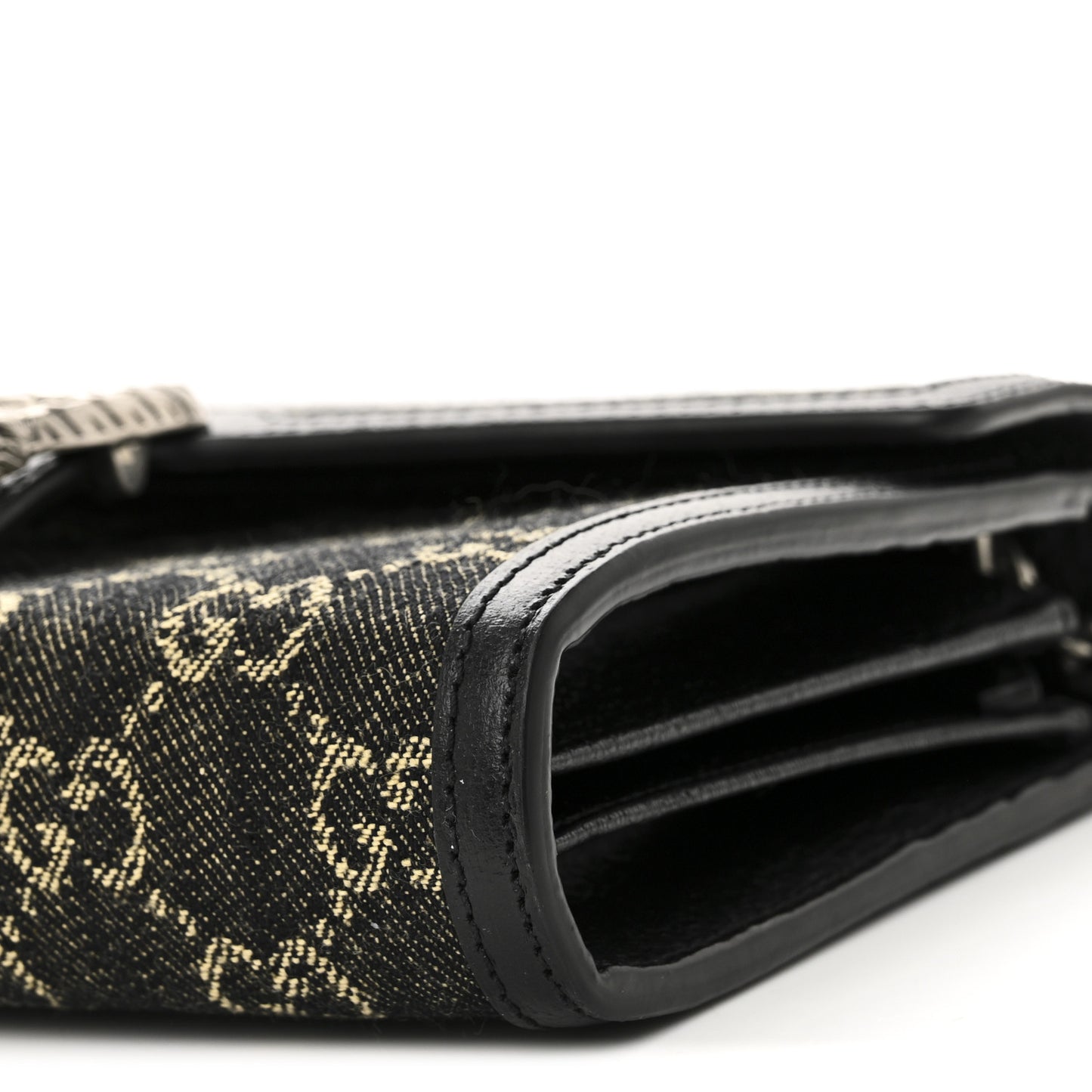 Jacquard Black Denim GG Monogram Mini Dionysus Chain Wallet Black Ivory