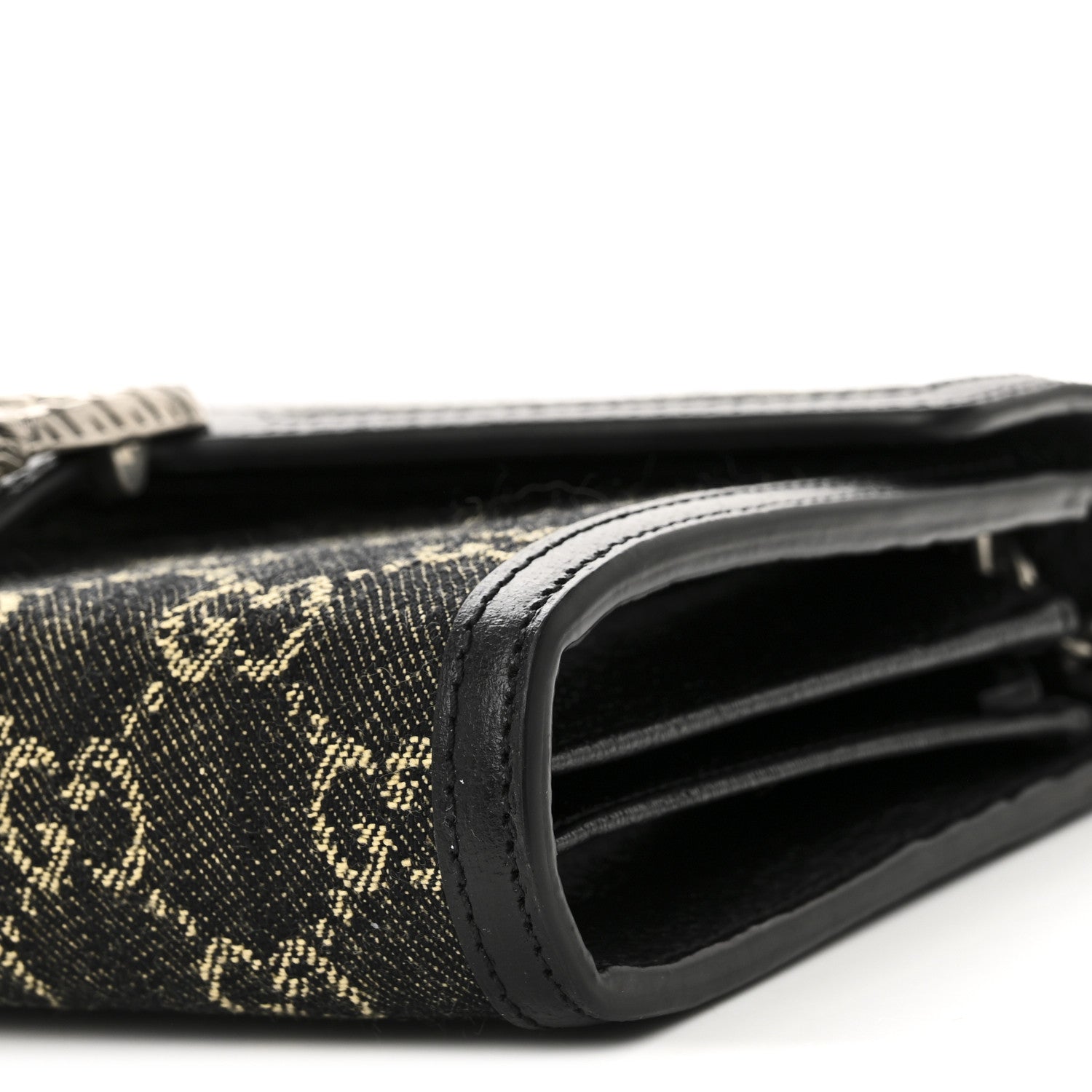 Gucci Jacquard Black Denim GG Monogram Mini Dionysus Chain Wallet Black Ivory 10 of 11