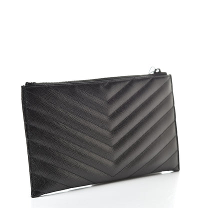 Saint Laurent Grain De Poudre Chevron Monogram Bill Pouch Black 3 of 8