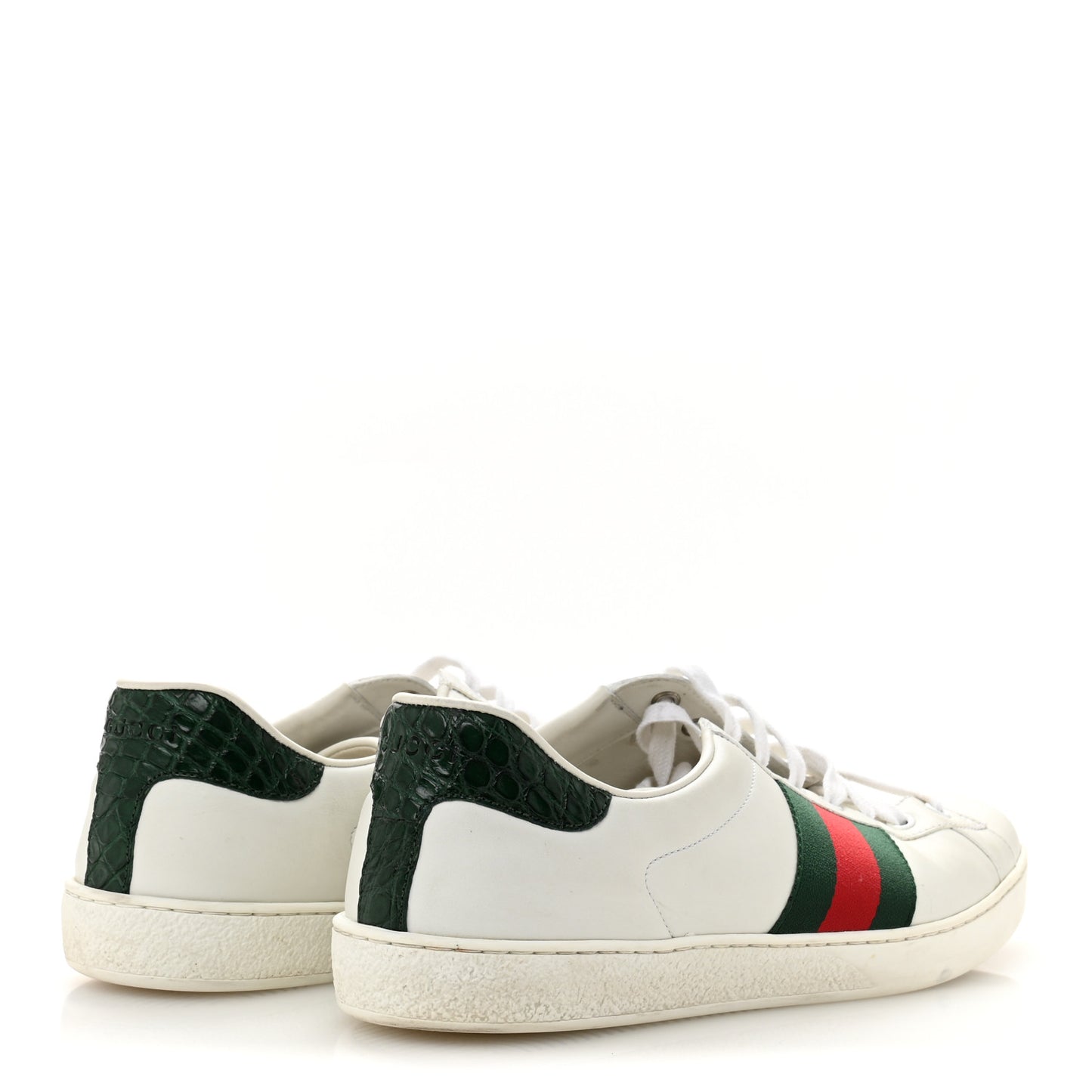 Calfskin Crocodile Web Mens Ace Sneakers 9 White Green