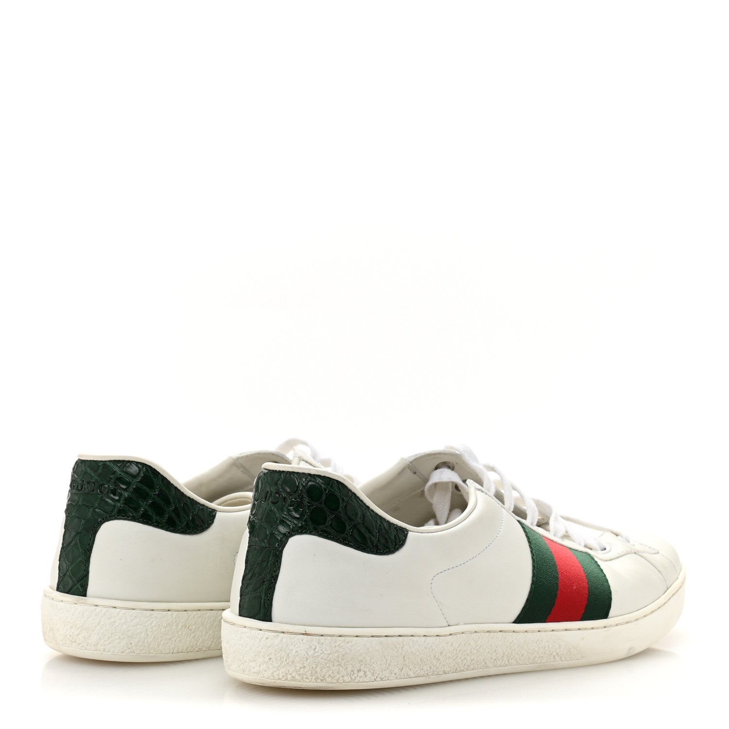Gucci Calfskin Crocodile Web Mens Ace Sneakers 9 White Green 5 of 11