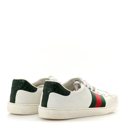 Gucci Calfskin Crocodile Web Mens Ace Sneakers 9 White Green 5 of 11