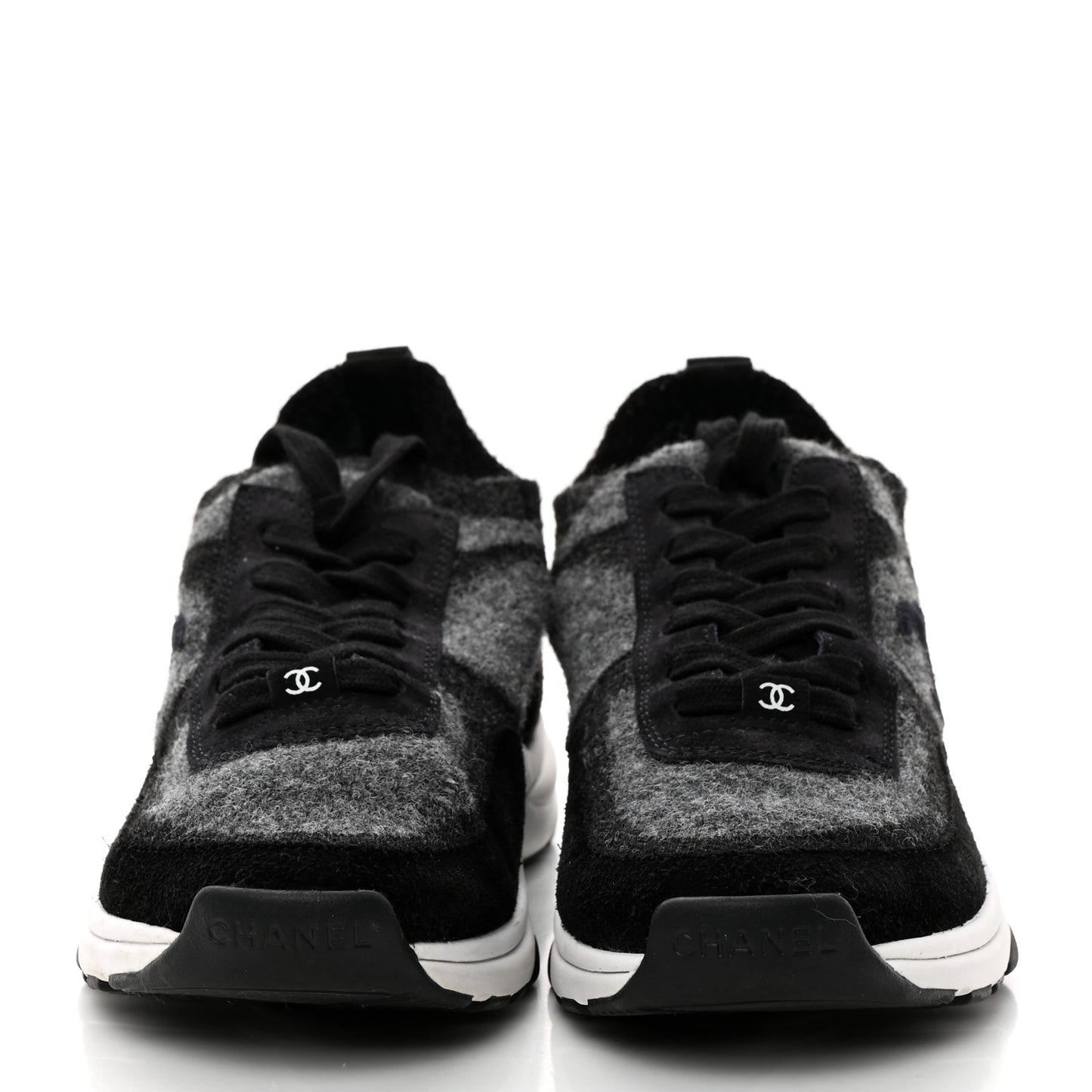 Fabric Suede Calfskin Womens CC Sneakers 37 Black Grey