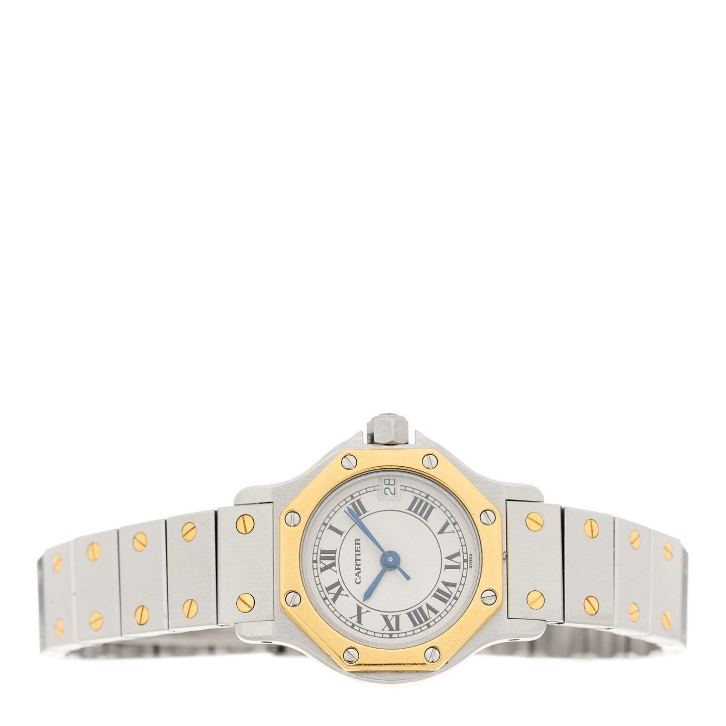 Stainless Steel 18K Yellow Gold 25mm Santos Octagon Quartz Watch