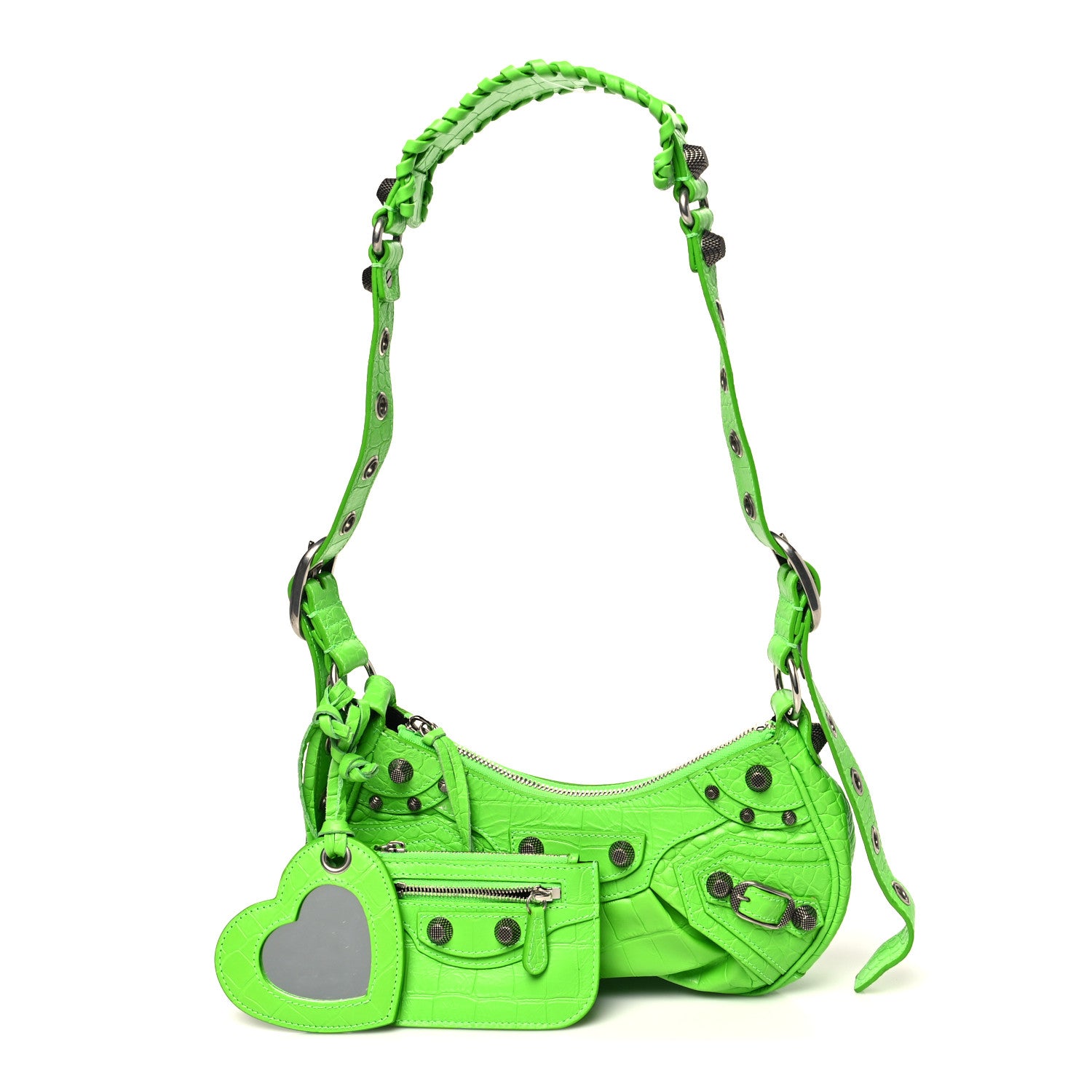Balenciaga Extra Supple Calfskin Crocodile Embossed Le Cagole Shoulder Bag XS Acid Green 3 of 11