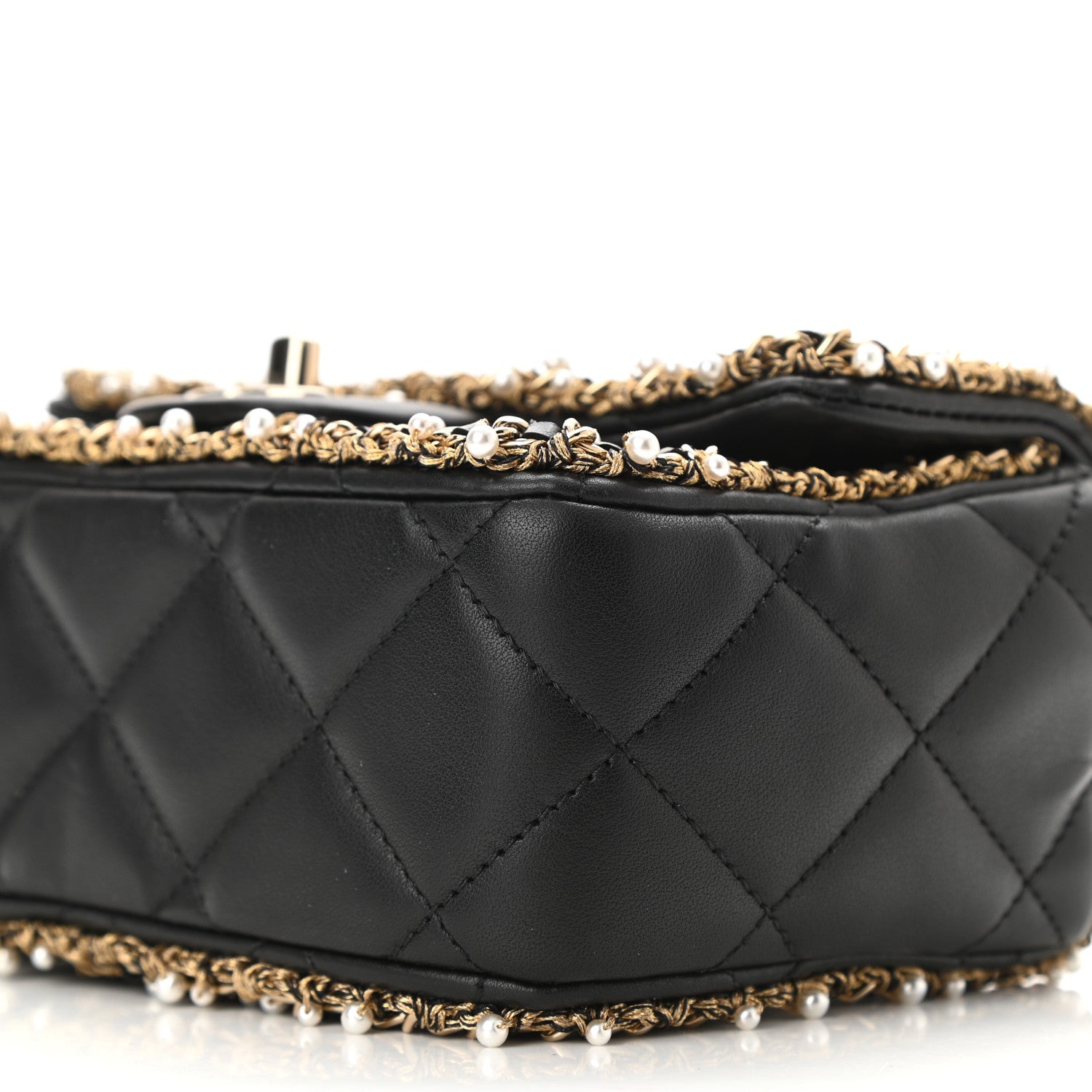 Chanel Lambskin Quilted Pearl Edge Mini Rectangular Flap Bag Black 10 of 11