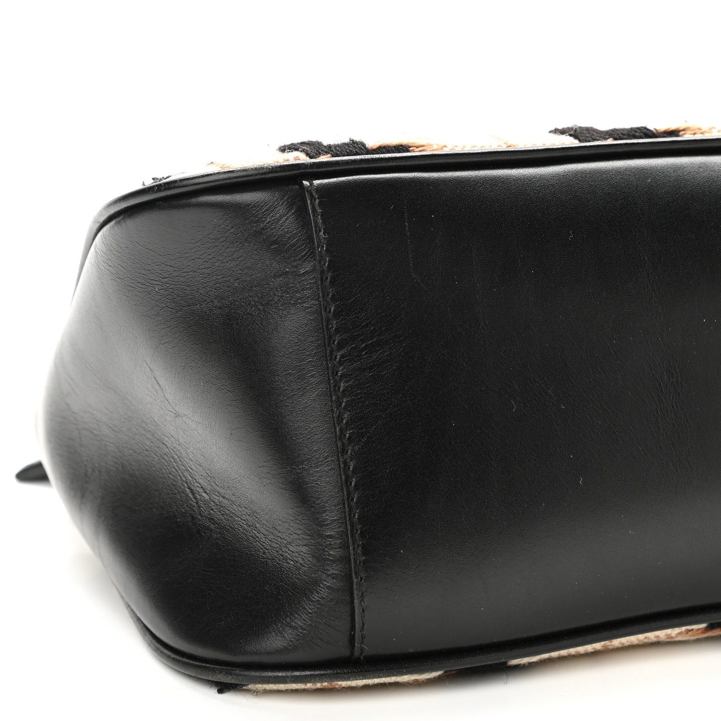 Wool Calfskin Houndstooth Top Handle Bag Black White