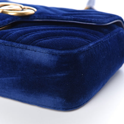 Gucci Velvet Matelasse Mini GG Marmont Shoulder Bag Cobalt Blue 9 of 10