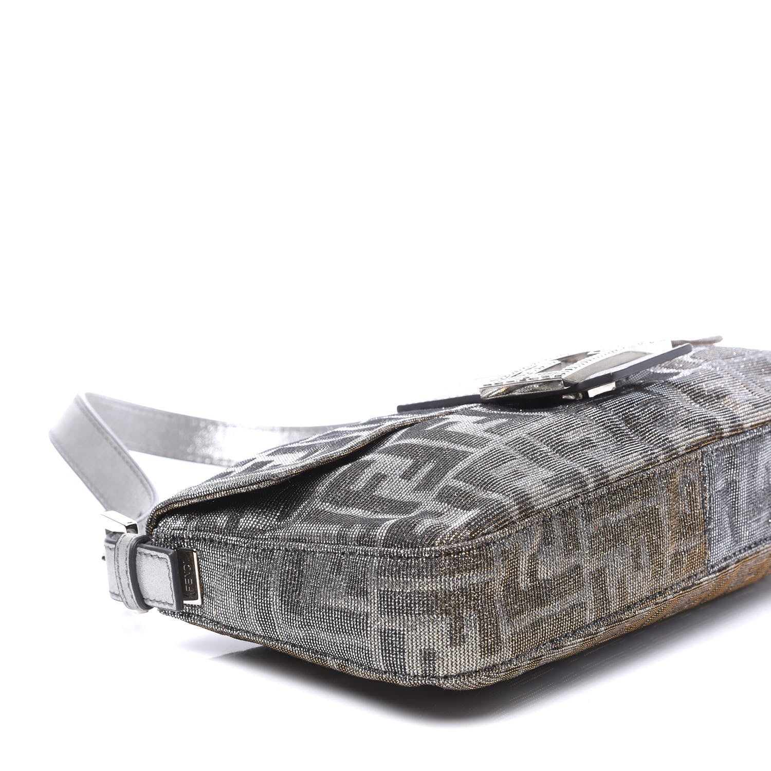 Fendi Metallic Lurex Zucca Vitello Baguette Oro Argento 5 of 10