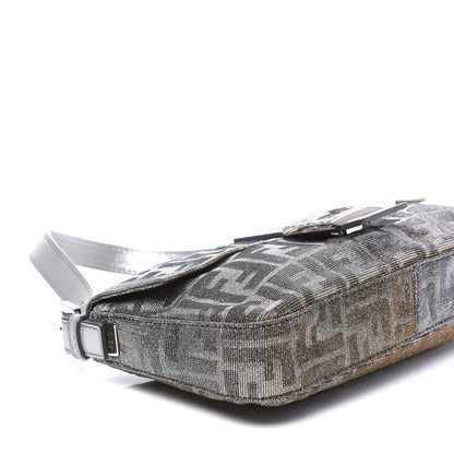Fendi Metallic Lurex Zucca Vitello Baguette Oro Argento 5 of 10