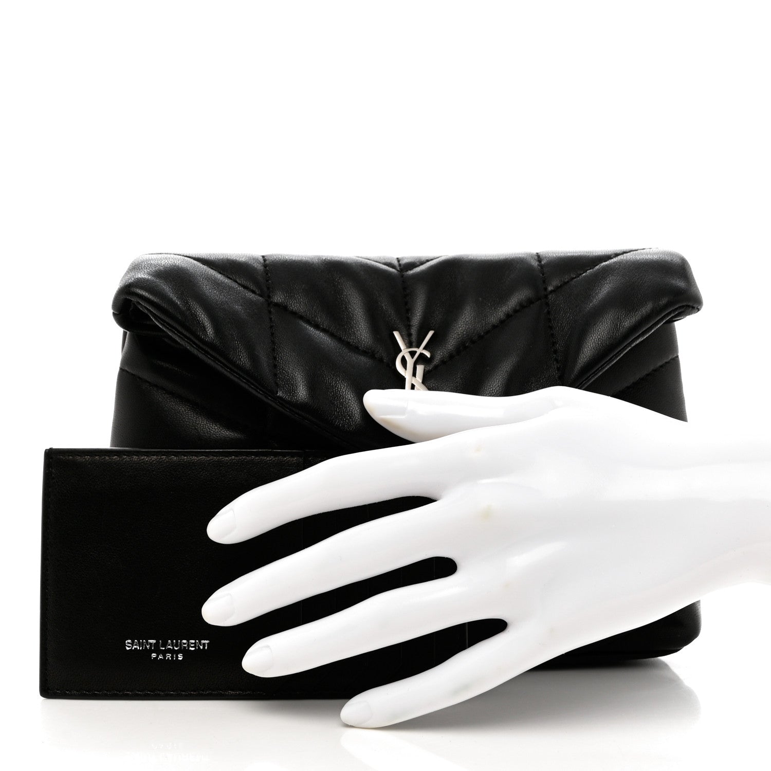 Saint Laurent Lambskin Monogram Loulou Puffer Pouch Clutch Black 2 of 13