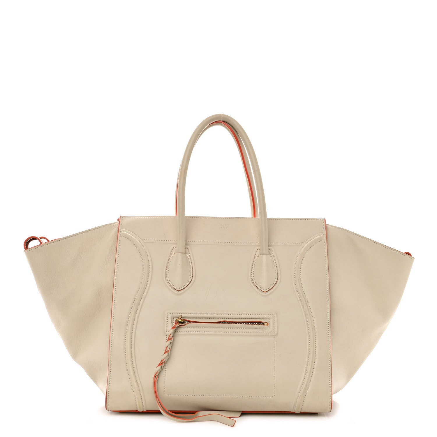 Celine Smooth Calfskin Medium Phantom Luggage Chalk Orange Trim 1 of 17