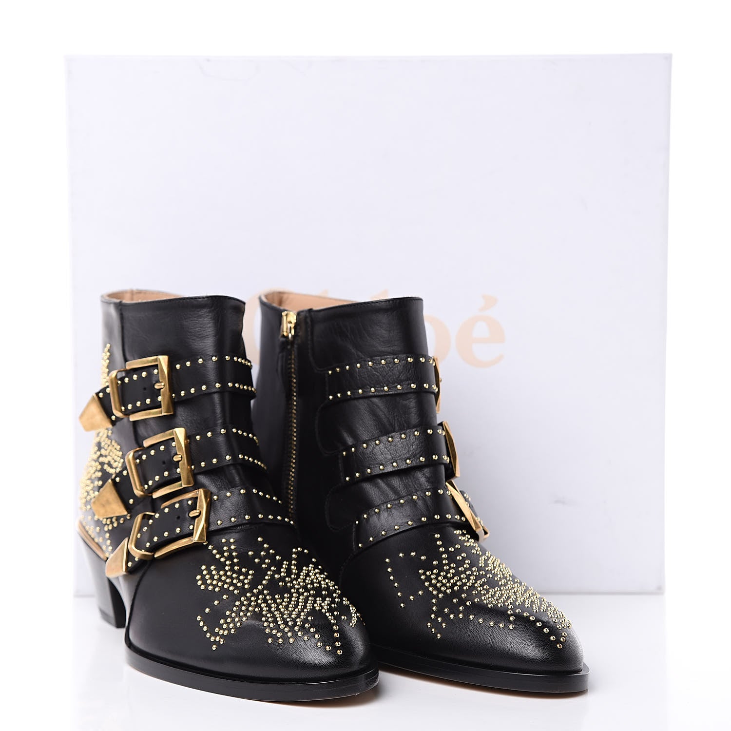 Chloe Nappa Sheepskin Studded Susanna Ankle Boots 39.5 Black 8 of 8