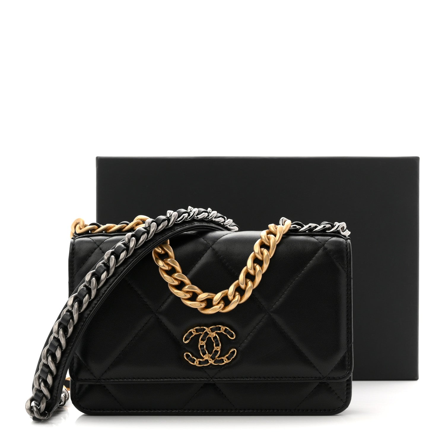 Chanel Lambskin Quilted Chanel 19 Wallet On Chain WOC Black 28 of 29