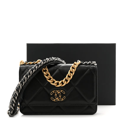Chanel Lambskin Quilted Chanel 19 Wallet On Chain WOC Black 28 of 29