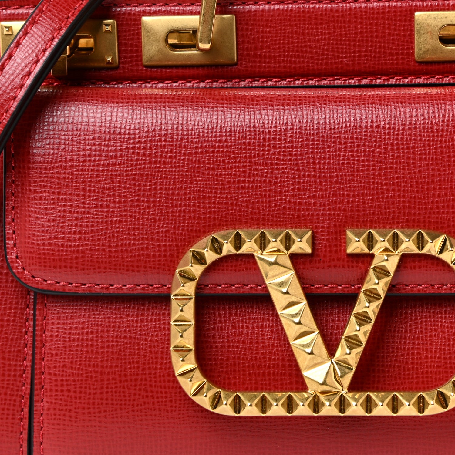 Valentino Garavani Grainy Calfskin Mini Rockstud Alcove Top-Handle Bag Rouge Pur 6 of 13