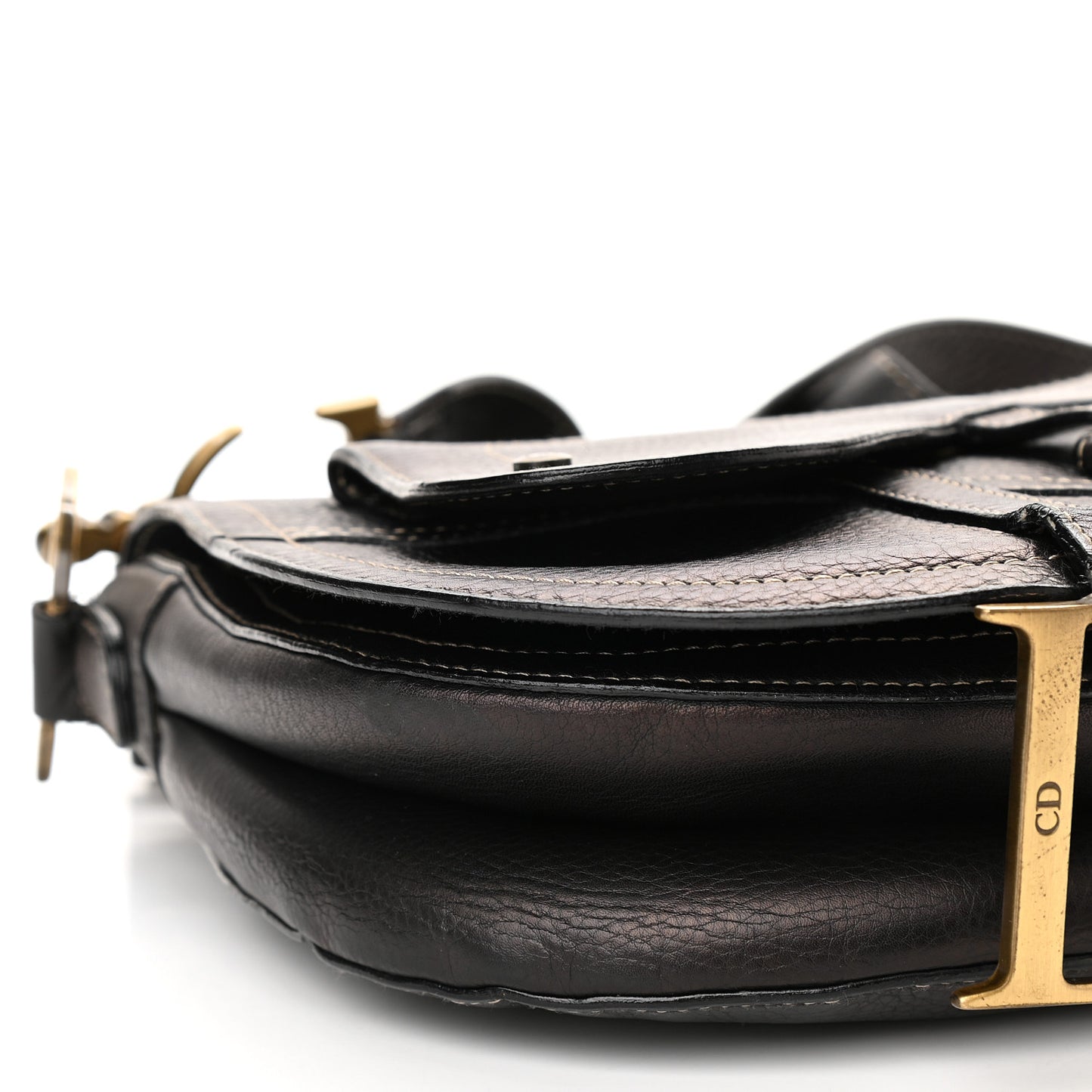 Metallic Calfskin Baudrier Saddle Bag Brown