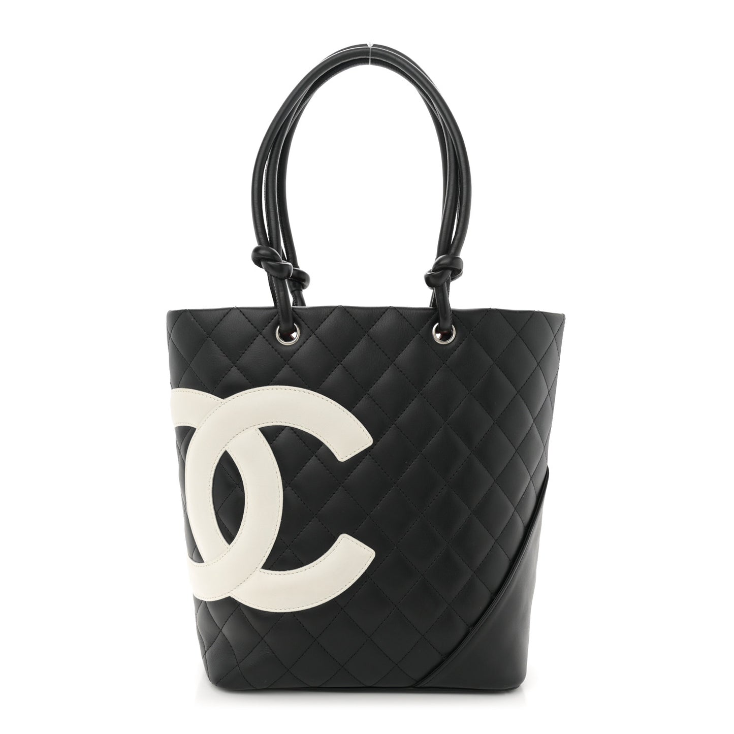Calfskin Quilted Medium Cambon Tote Black White