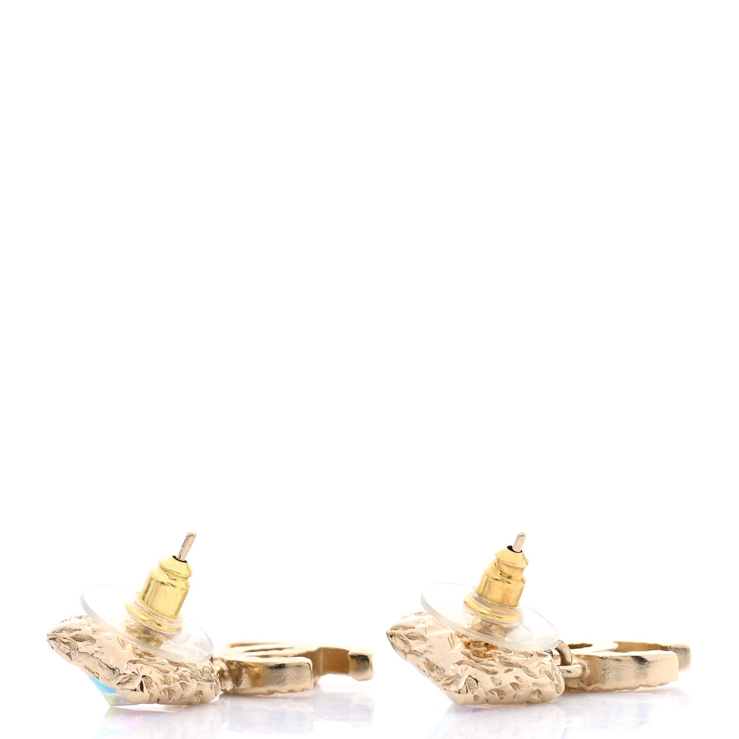 Iridescent Baguette Crystal CC Drop Earrings Gold