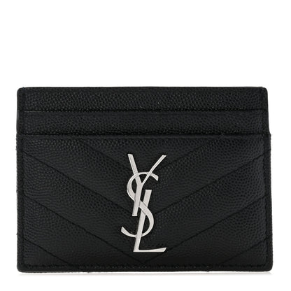 Saint Laurent Grain De Poudre Matelasse Chevron Monogram Credit Card Case Black 1 of 8