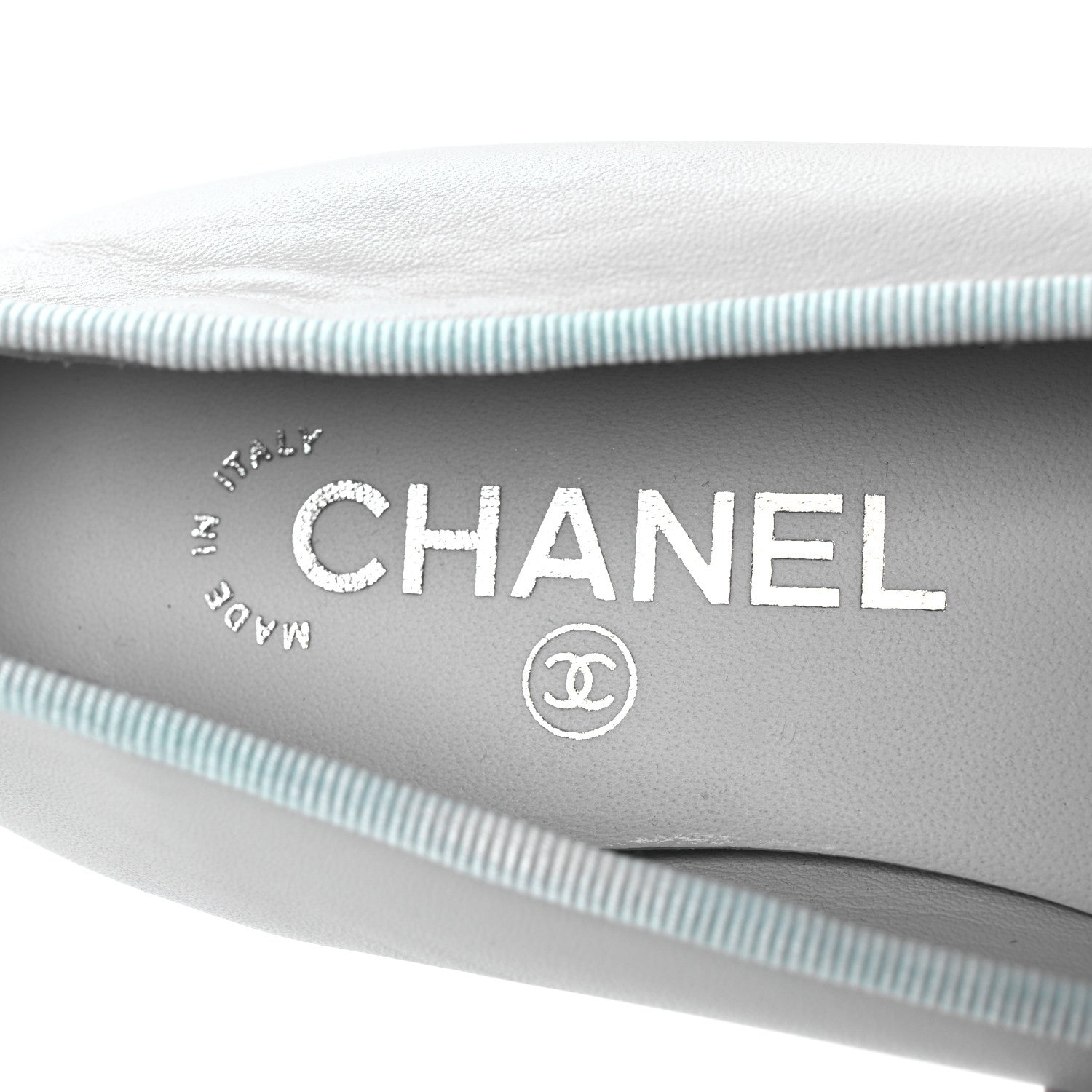 Chanel Lambskin Grosgrain Cap Toe CC Ballerina Flats 37 Light Blue Black 9 of 13
