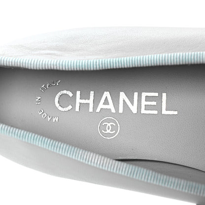 Chanel Lambskin Grosgrain Cap Toe CC Ballerina Flats 37 Light Blue Black 9 of 13