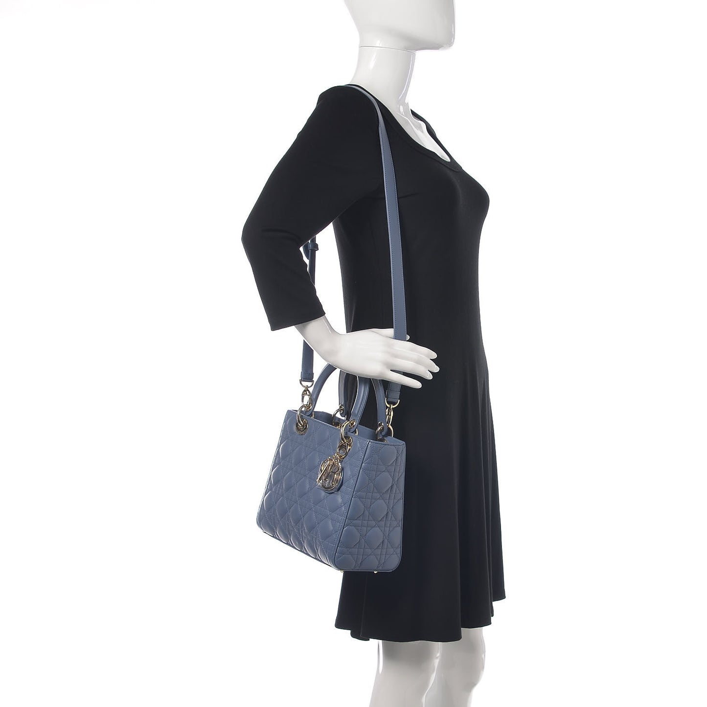 Lambskin Cannage Medium Lady Dior Denim Blue