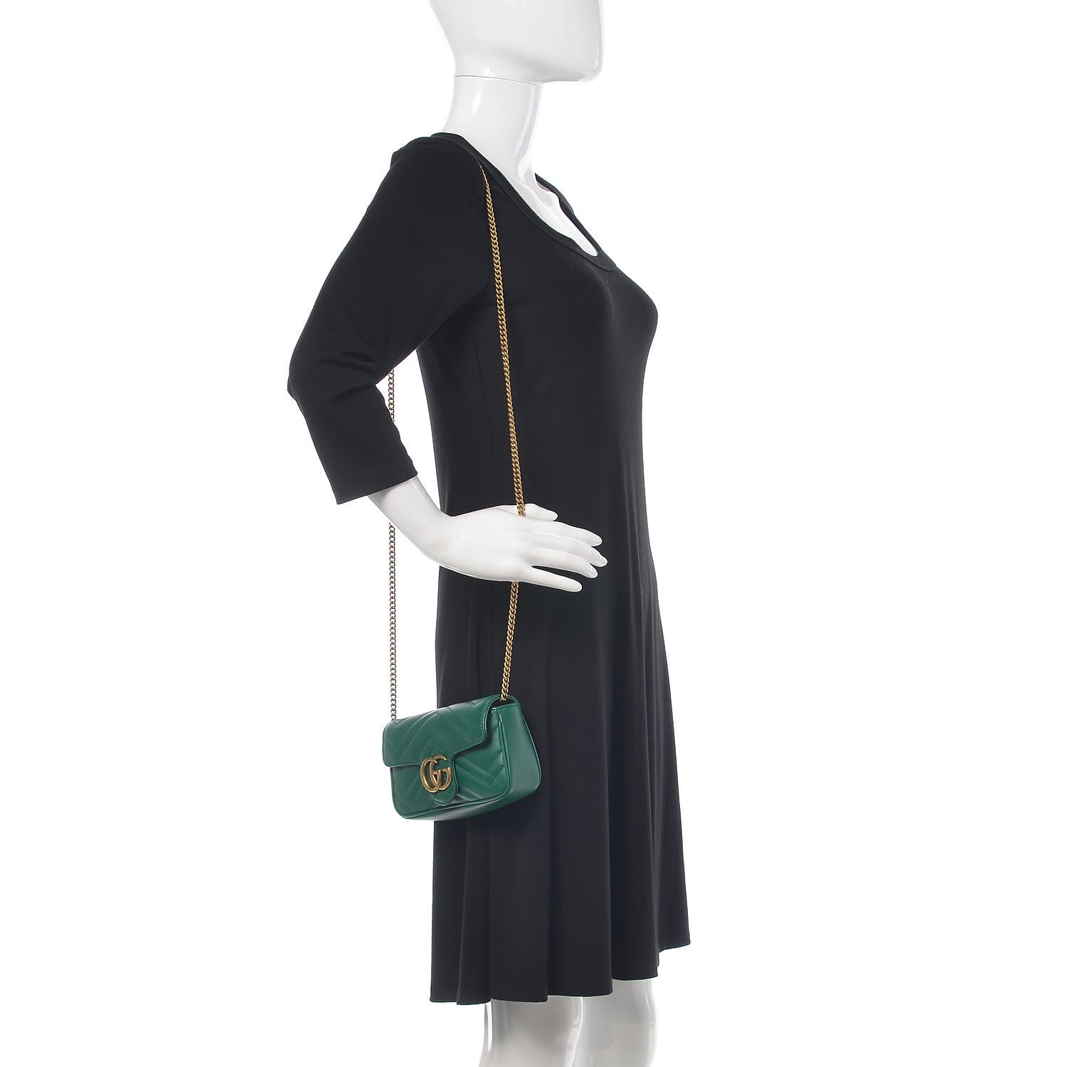 Gucci Calfskin Matelasse Super Mini GG Marmont Shoulder Bag Emerald Green 2 of 10