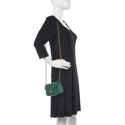 Gucci Calfskin Matelasse Super Mini GG Marmont Shoulder Bag Emerald Green 2 of 10