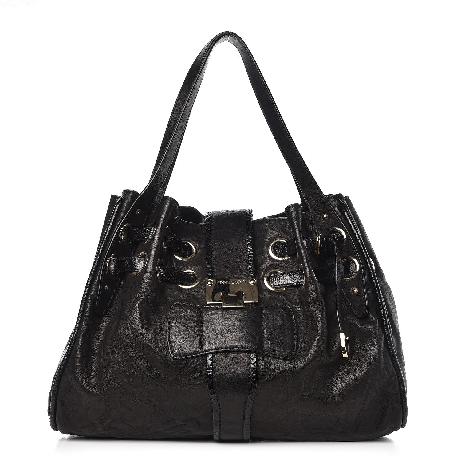 Jimmy Choo Python Calfskin Embossed Ramona Tote Black 1 of 11