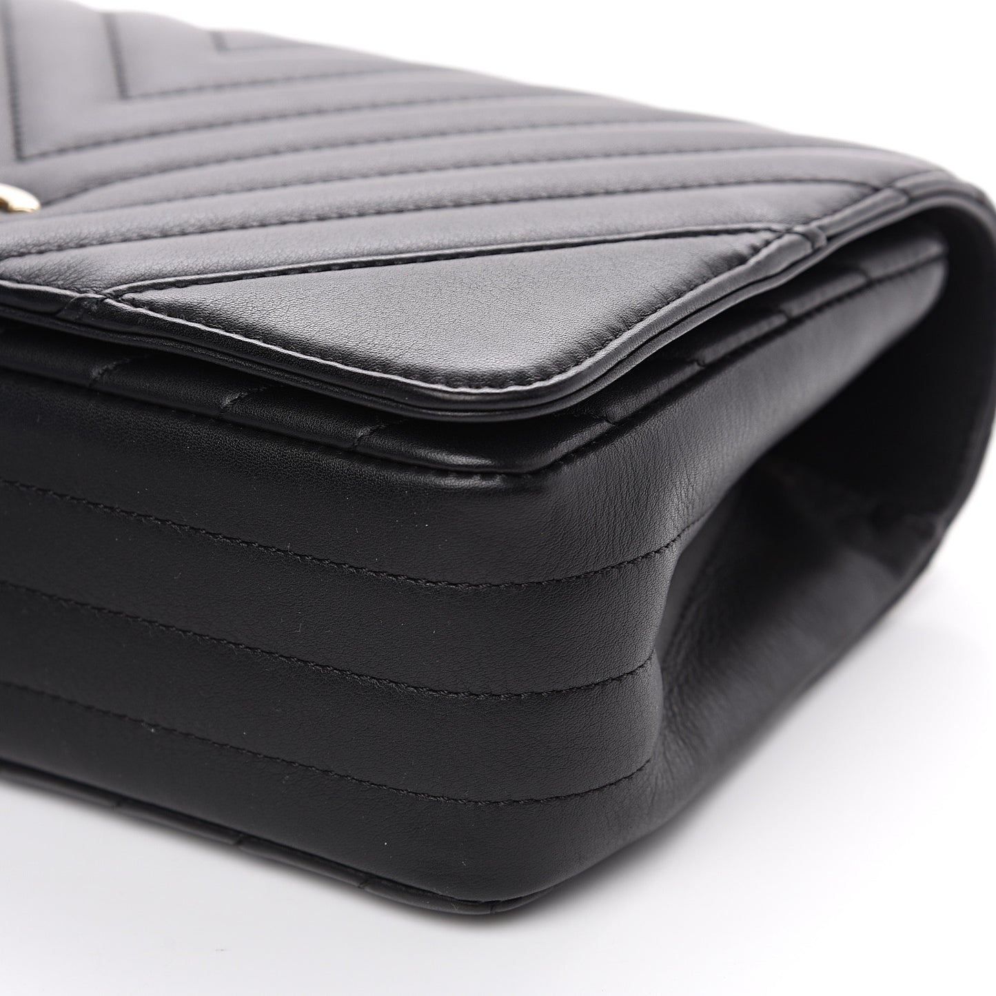 Calfskin Chevron Quilted Statement Flap Black