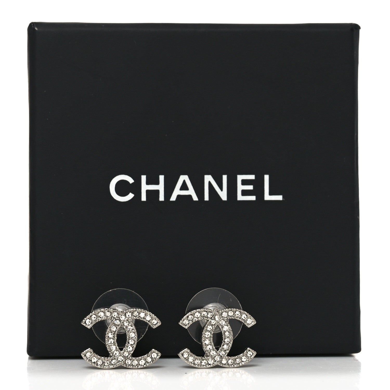 Chanel Crystal CC Earrings Silver 5 of 5