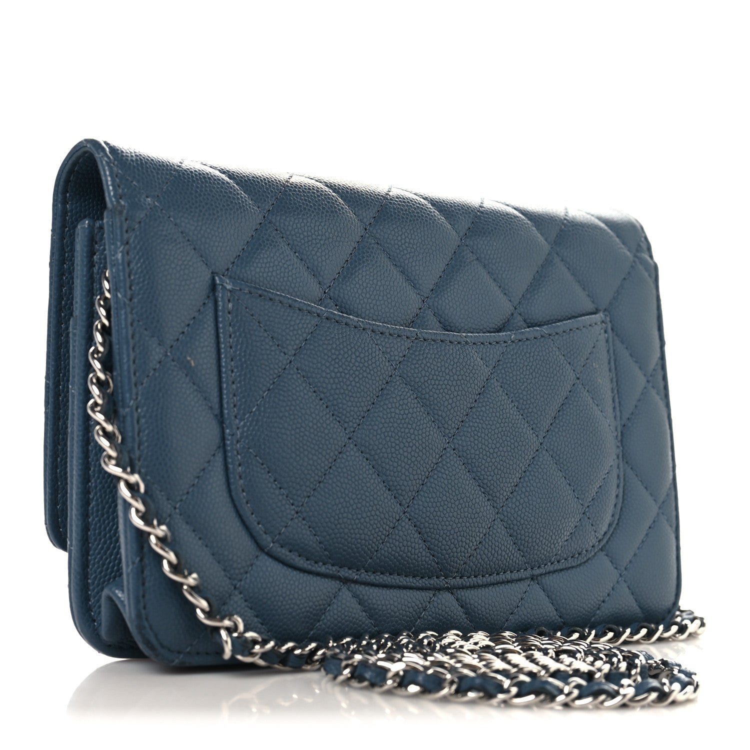 Chanel Shiny Caviar Quilted Enamel CC Wallet On Chain WOC Blue 3 of 12