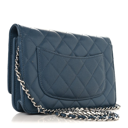 Chanel Shiny Caviar Quilted Enamel CC Wallet On Chain WOC Blue 3 of 12