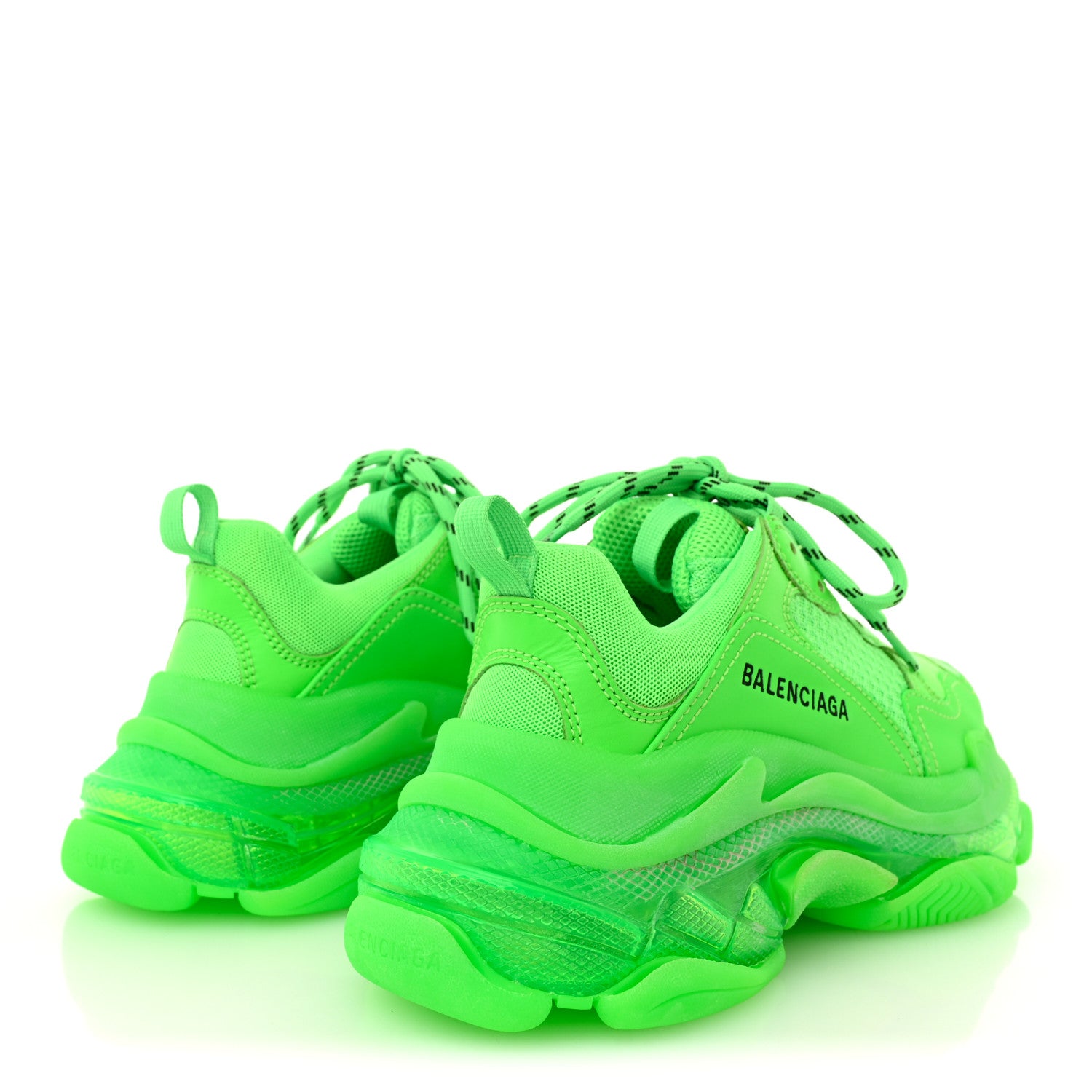 Balenciaga Fabric Mesh Clear Sole Womens Triple S Sneakers 37 Fluo Green 5 of 9