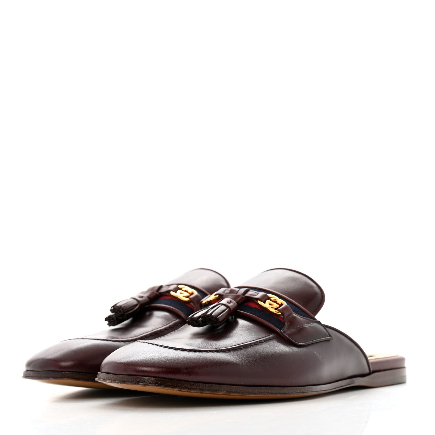 Gucci Calfskin Web Interlocking G Womens Tassel Slippers 36 Ruby Bordeaux 4 of 10
