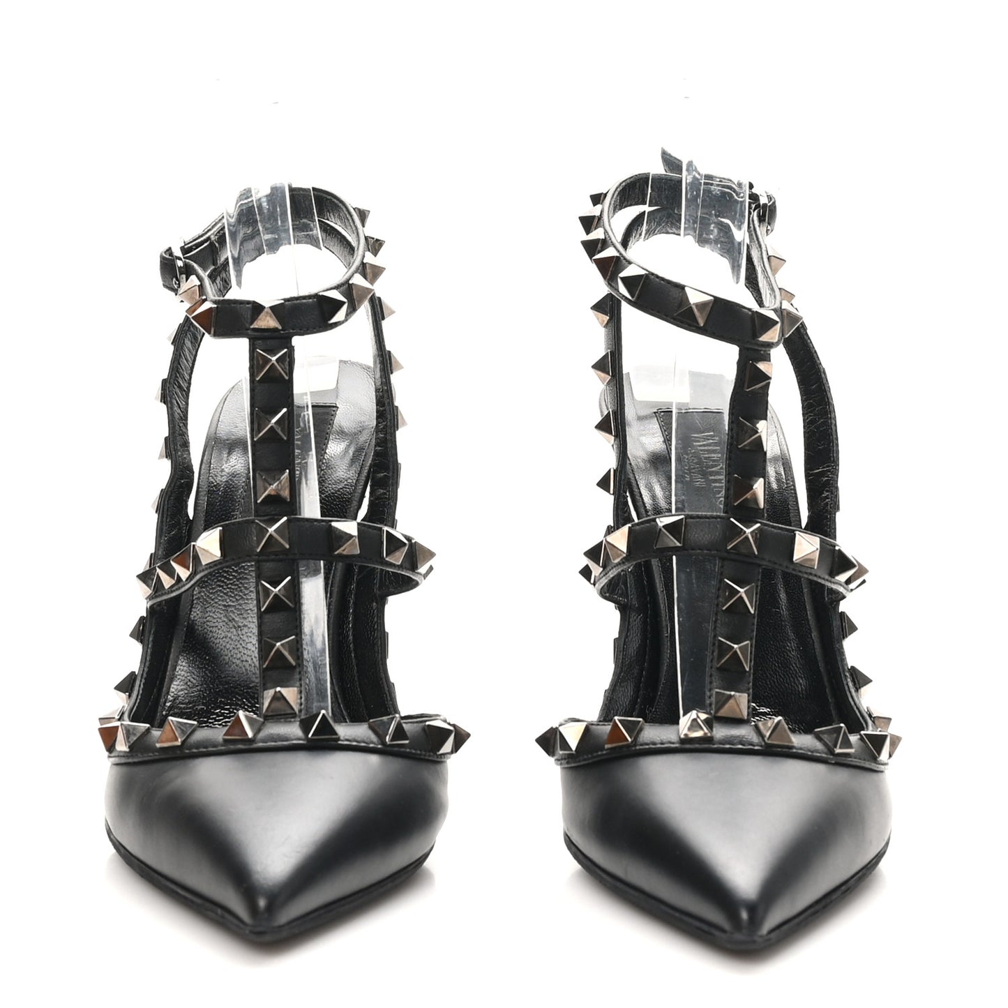 Calfskin Nappa Rockstud Ankle Strap 100mm Pumps 37 Black