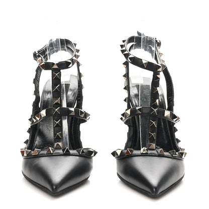 Valentino Garavani Calfskin Nappa Rockstud Ankle Strap 100mm Pumps 37 Black 3 of 10