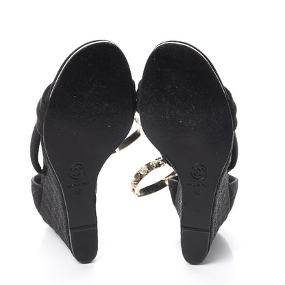 Chanel Fantasy Fabric Charms Wedge Sandals 40 Black 5 of 7
