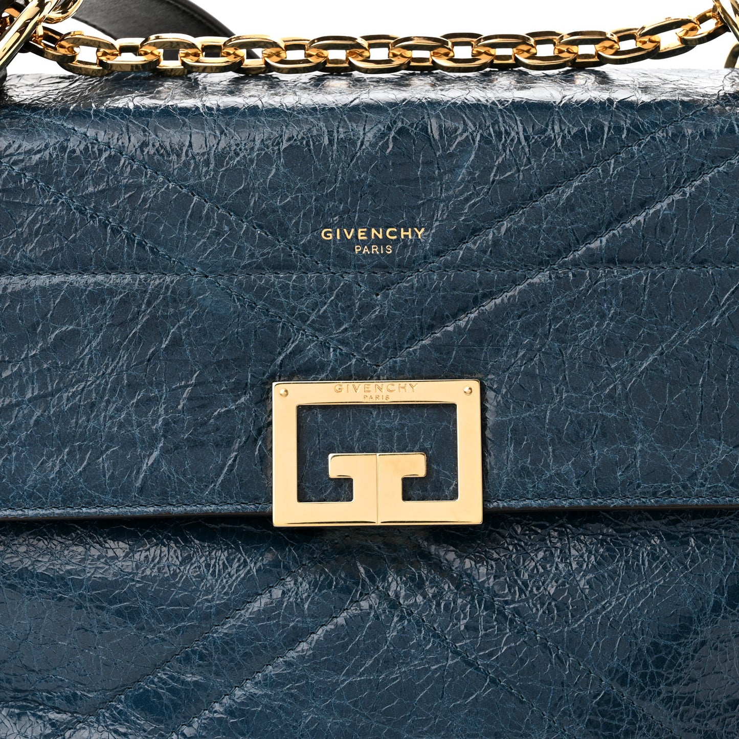 Creased Patent Calfskin Medium ID Flap Oil Blue